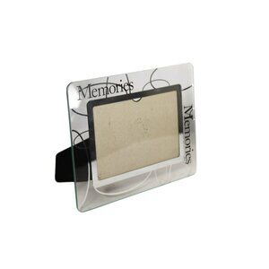 Vintage 1990s Glass Contemporary Modern Photo Frame, Silver Metallic "Memories"
